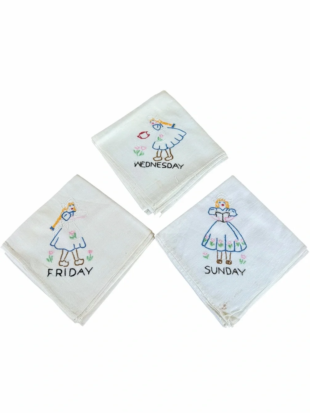 VTG 21-Piece Hand Embroidered Small Tablecloth Lot Kitschy Kittens Birds FLAWS